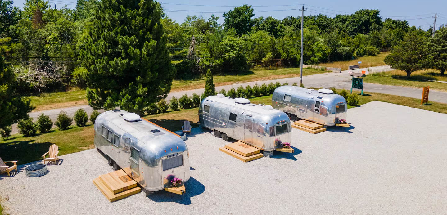 Vintage Airstream glamping rentals at Glamp Newport near Newport Rhode Island Vintage Airstream rentals at Glamp Newport in Portsmouth Rhode Island